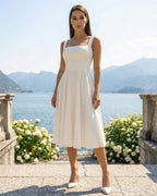 Elegant White Midi Occasion Dress with Straps