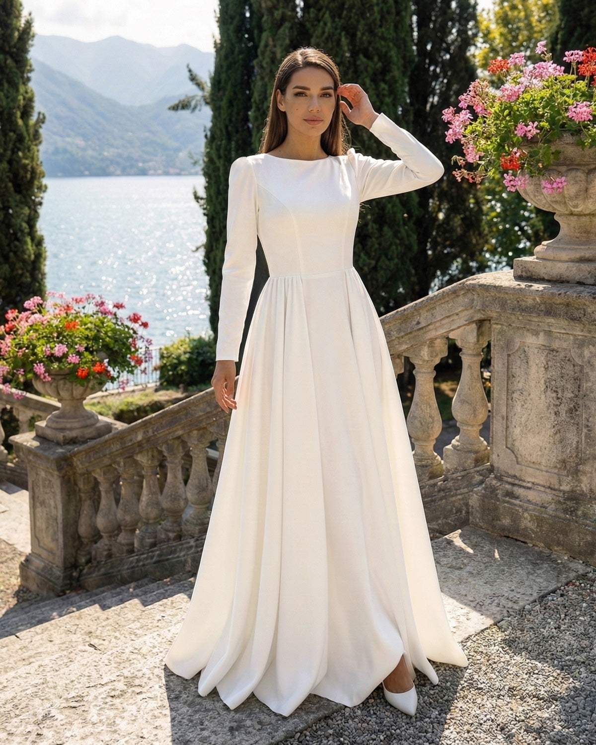 Simple and elegant A-line wedding dress - White / XS Simple and elegant A-line wedding dress - White / XS
