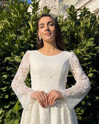 White midi civil ceremony dress with lace sleeves